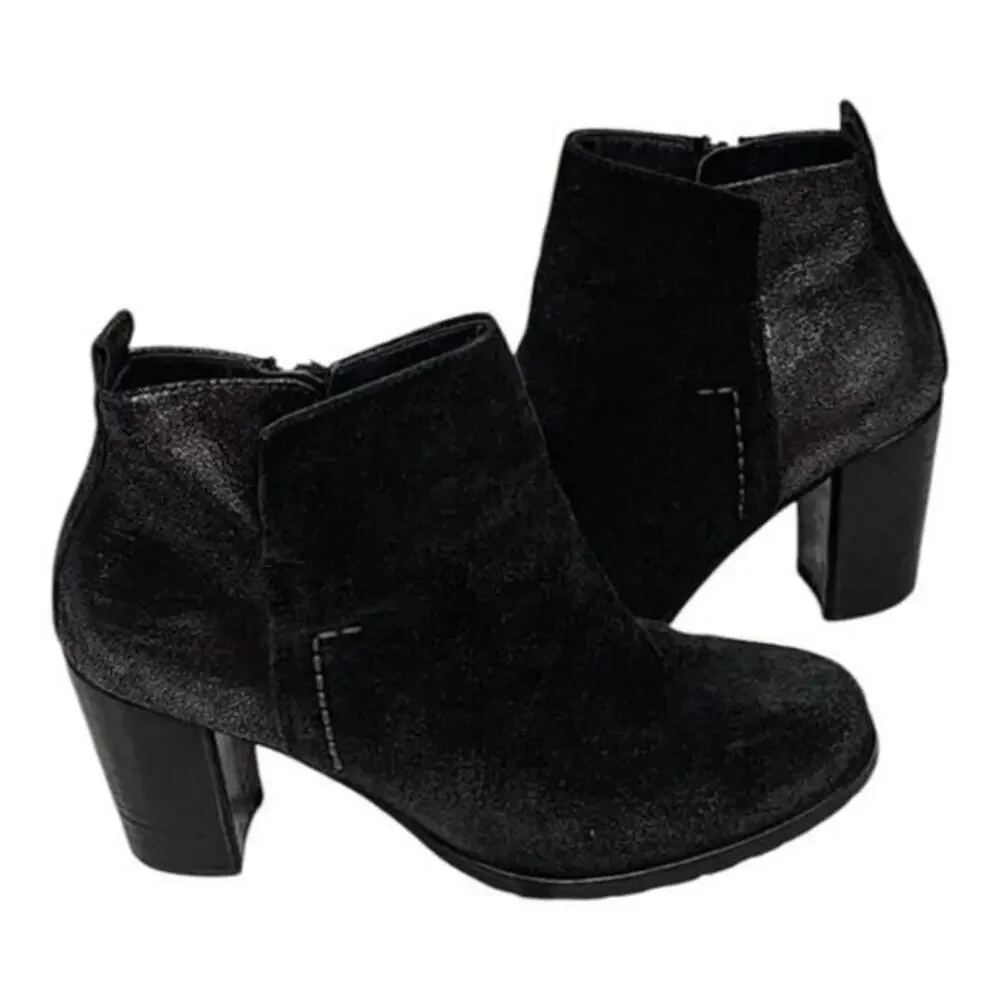 Paul Green rocking ankle boots black suede and metallic leather women's Size 7.5